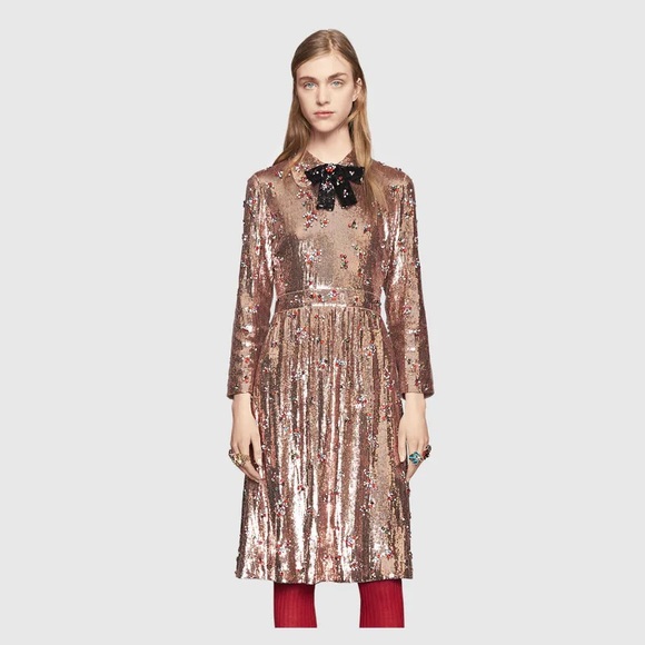 Gucci Dresses & Skirts - Gucci Pink Sequin Gem Bow Tie Dress Size 40 430500
